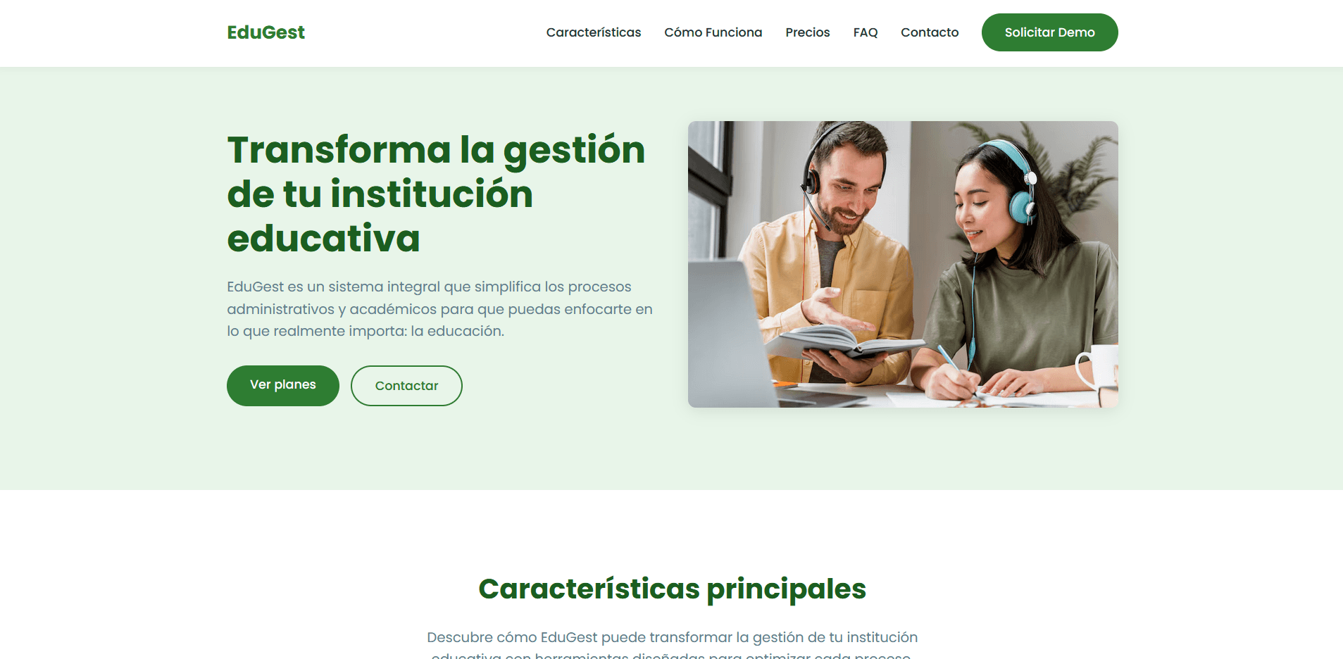 Landing de Gestión Educativa